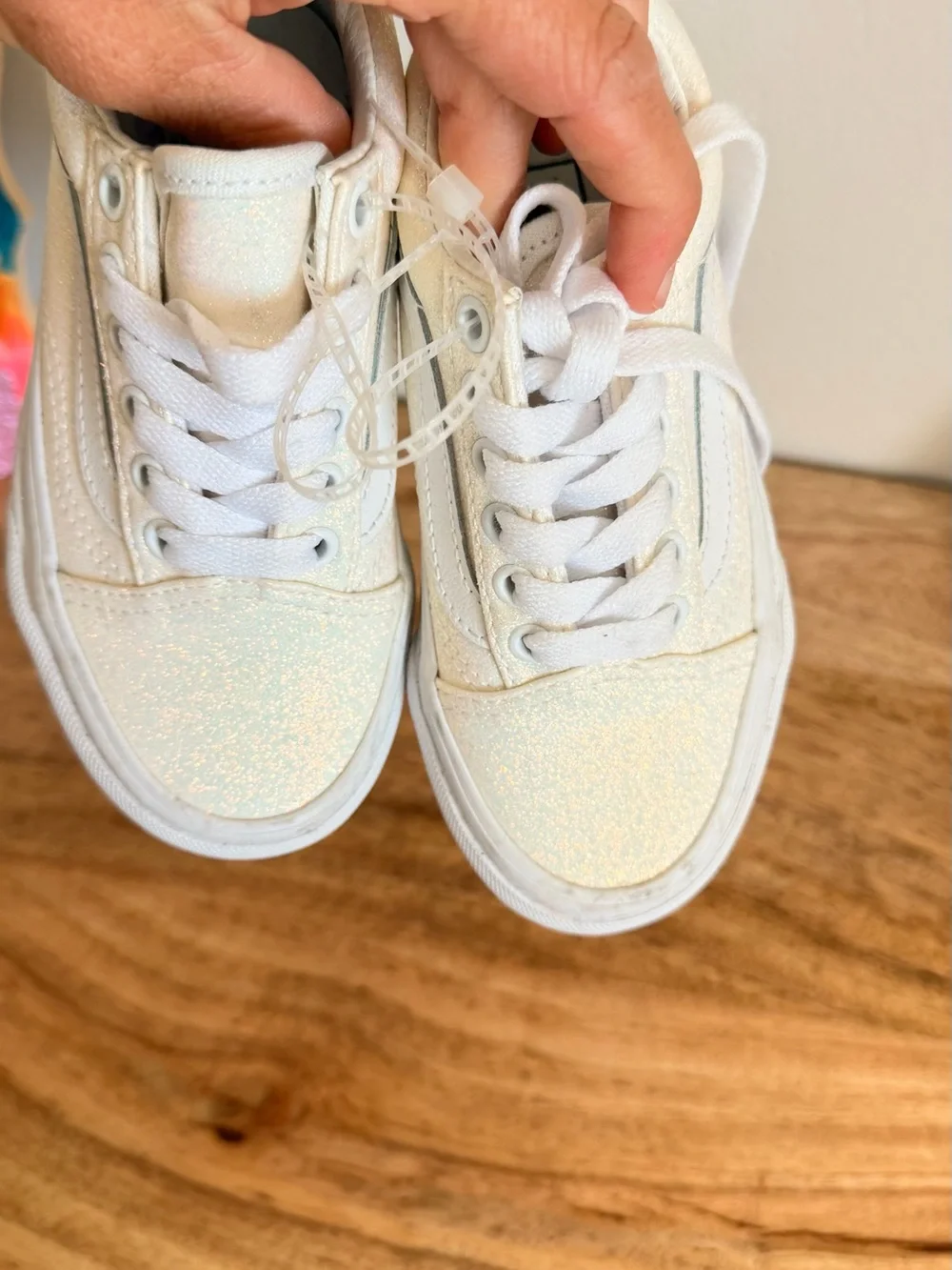 Vans Kids Sparkle Old Skool Sneakers in Ivory White